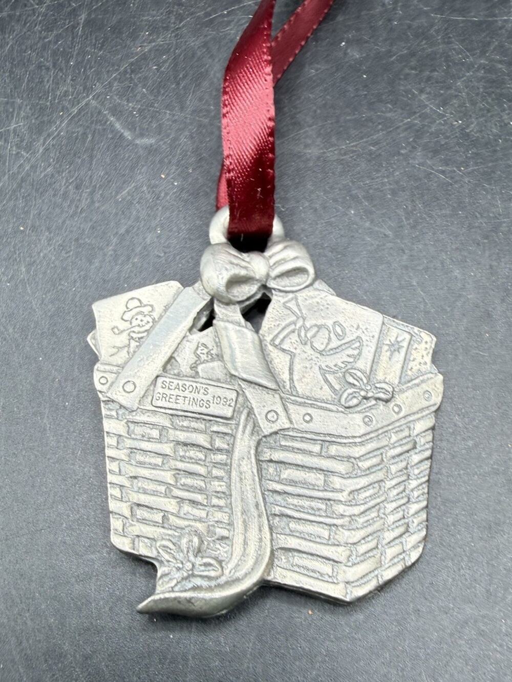 Longaberger Pewter Christmas Ornament 1996 Seasons Greetings 1992 Basket 55D